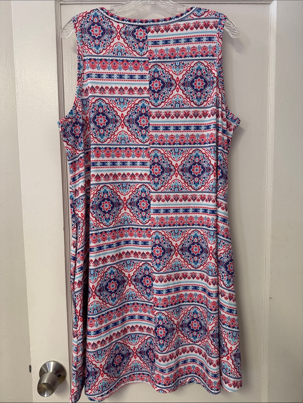 Camisa Boho Medallion Pocket Swing Dress Sleeveless Coastal Festival Beach Sz XL - Picture 6 of 9